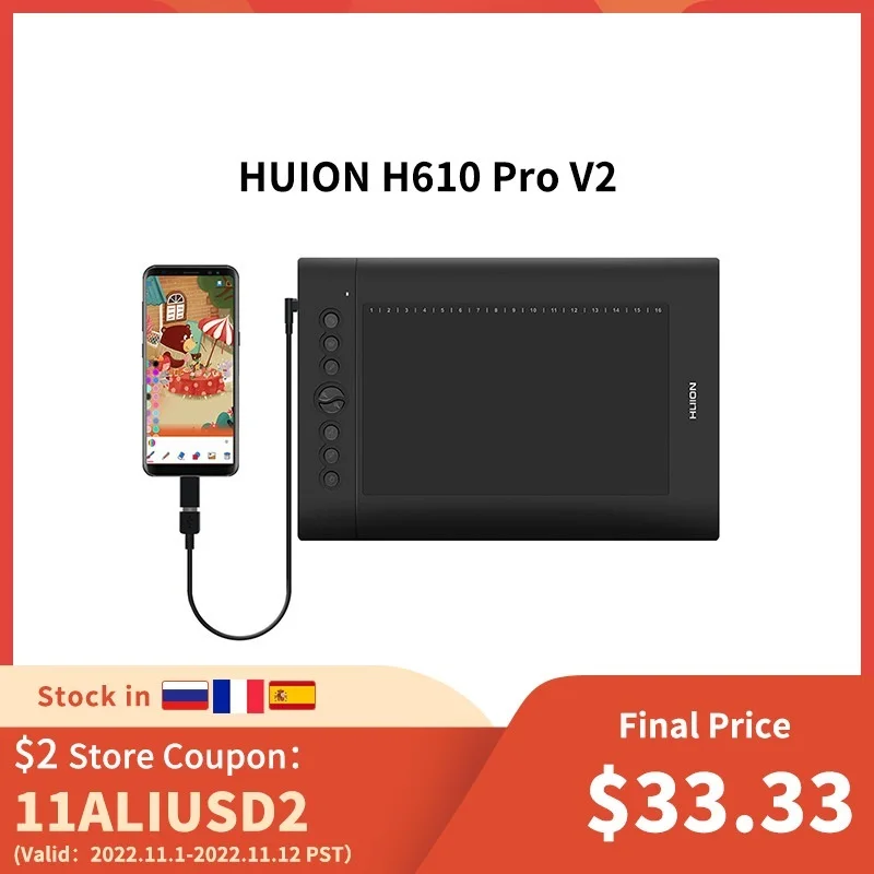 

Планшет Графический H610 PRO V2, 8192 уровней нажатия, с поддержкой OTG