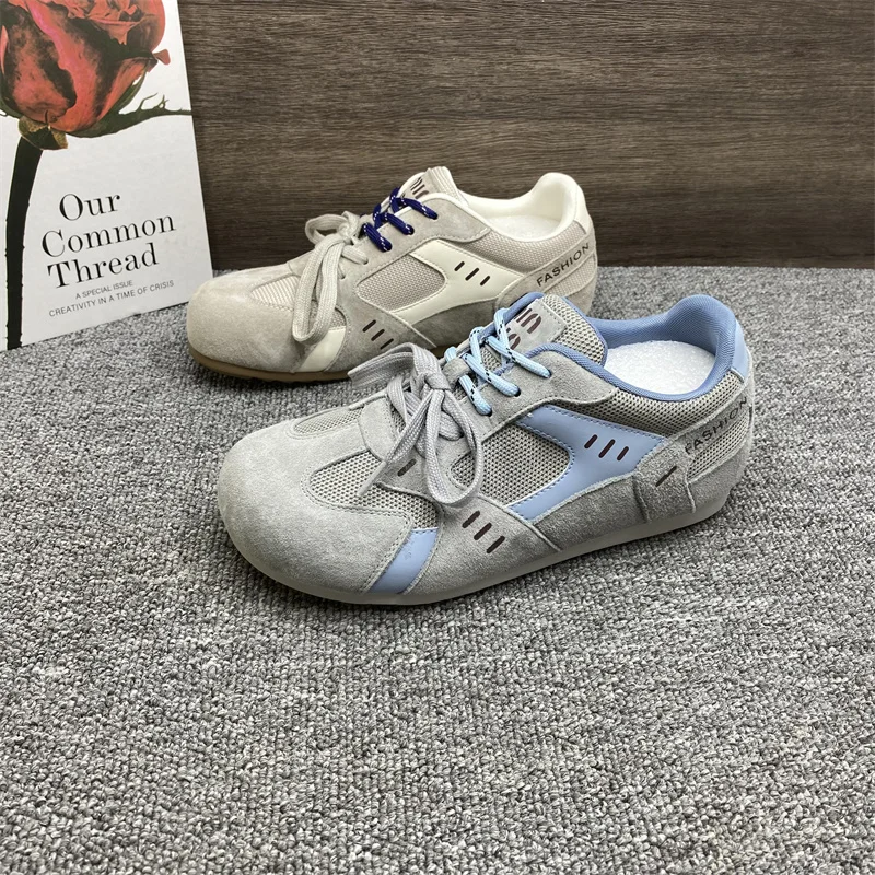 

Casual Breathable Women's Leather oes Me Uppers Anti-slip Cowhide Dequan Sneakers round Toe Flat Heel Color Blo Design