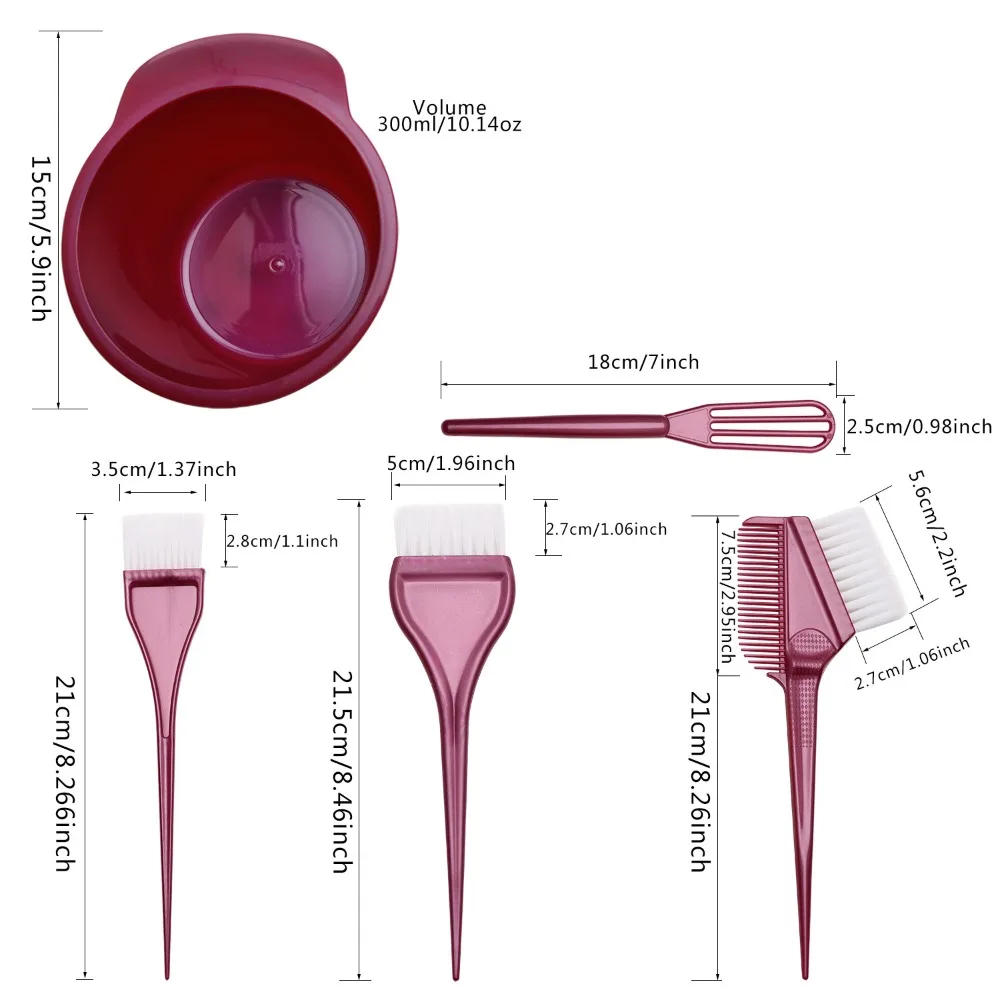 5pcs/set Professional Premium Salon Hair Dye Kit Tail Comb Applicator Tools Hair Coloring Brush and Bowl Set Durable Bleaching - Image 6