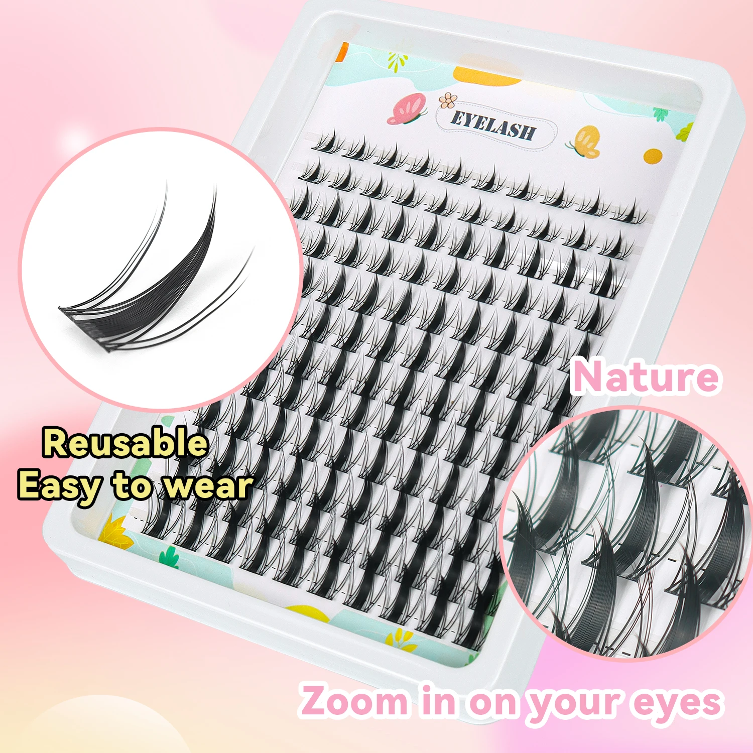 Clusters de cils féeriques, aspect naturel, Manga, Extensions de cils vaporeux, bouclés en D, 120 pièces, 8-16MM