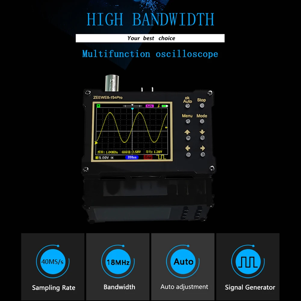 ZEEWEII DSO154Pro 320*240 Resolution 2.4in TFT Color Screen Digital Oscilloscope 40MSa/s Sampling Rate Support Signal Generator