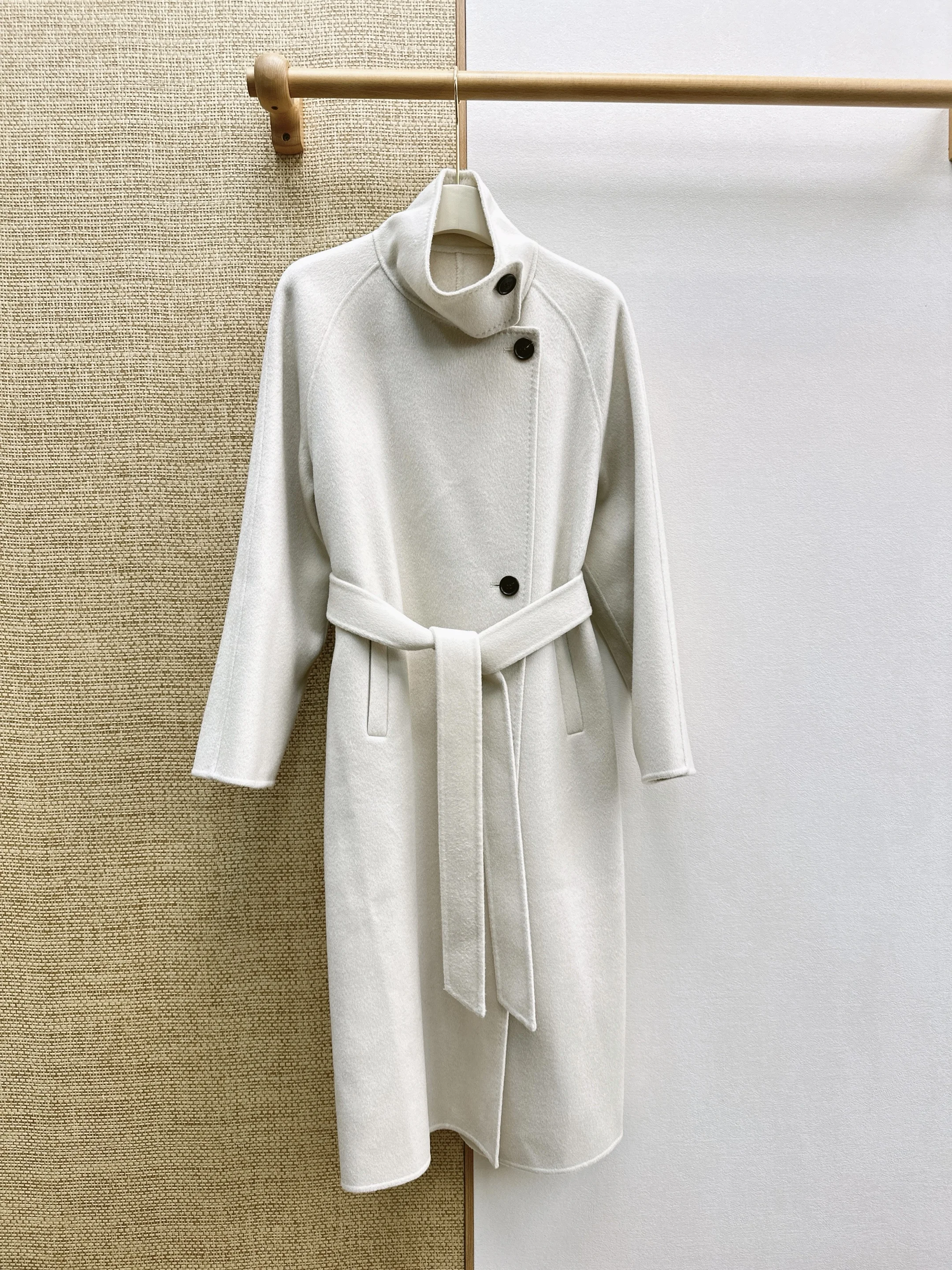 New Autumn Winter Minimalist Mid-Length Double-Faced Wool Coat, Stand Collar, Versatile Chic Outerwear