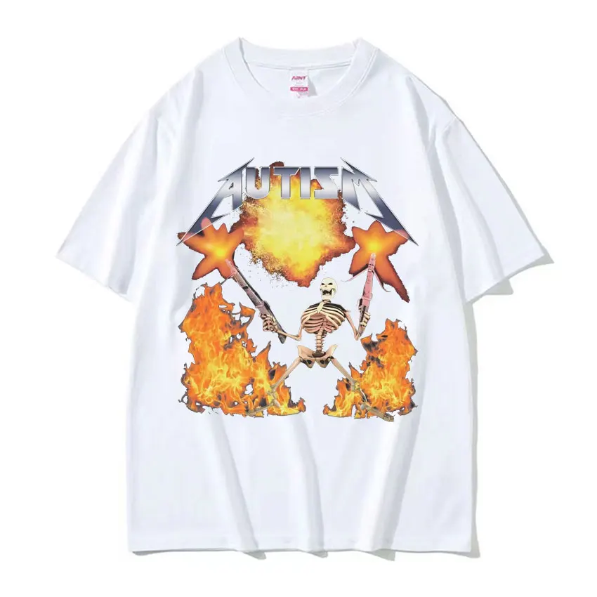 Autism Skeleton Meme Printed Women's T-shirt Human Funny Skull Harajuku Gothic Men's T Shirts Summer Casual Women's Clothing
