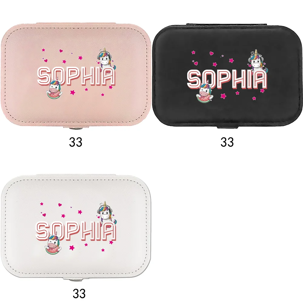 Cajas de joyería de gran tamaño para viaje con nombre personalizado, organizador de joyas, bolsa de cosméticos de doble capa a prueba de polvo para mujer