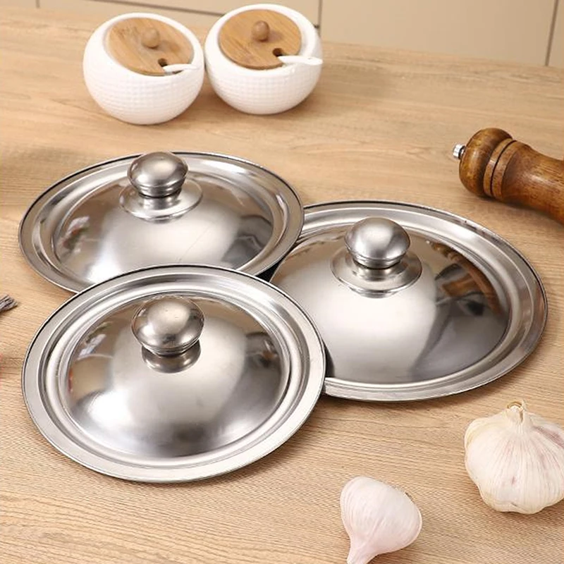 Hot Sale 1Pcs Silver Round Pot Lid Replacement Kitchen Thicken Stainless Steel Saucepan Cover ,10/12/14/16/18/20/22/24/26cm