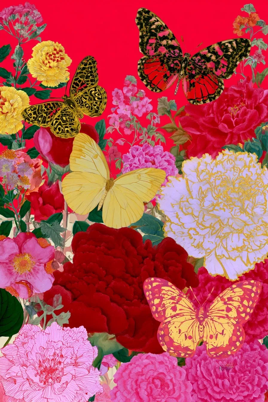 

500/1000 Pcs Jigsaw Puzzle Red & Pink Floral Butterfly Collage Educational Toy for Kids Children 's Games Christmas Gift