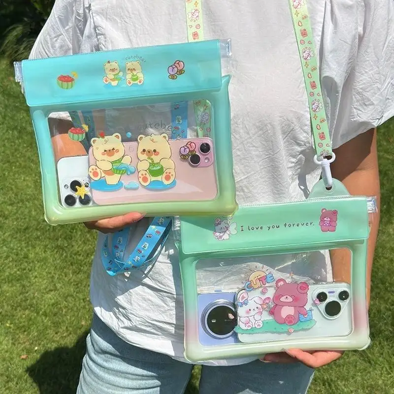 SU Large Capaci Waterproof Phone Bag Transparent Touch Screen Cover Cartoon Crossbody Rope For Swimming And Drifting Storage