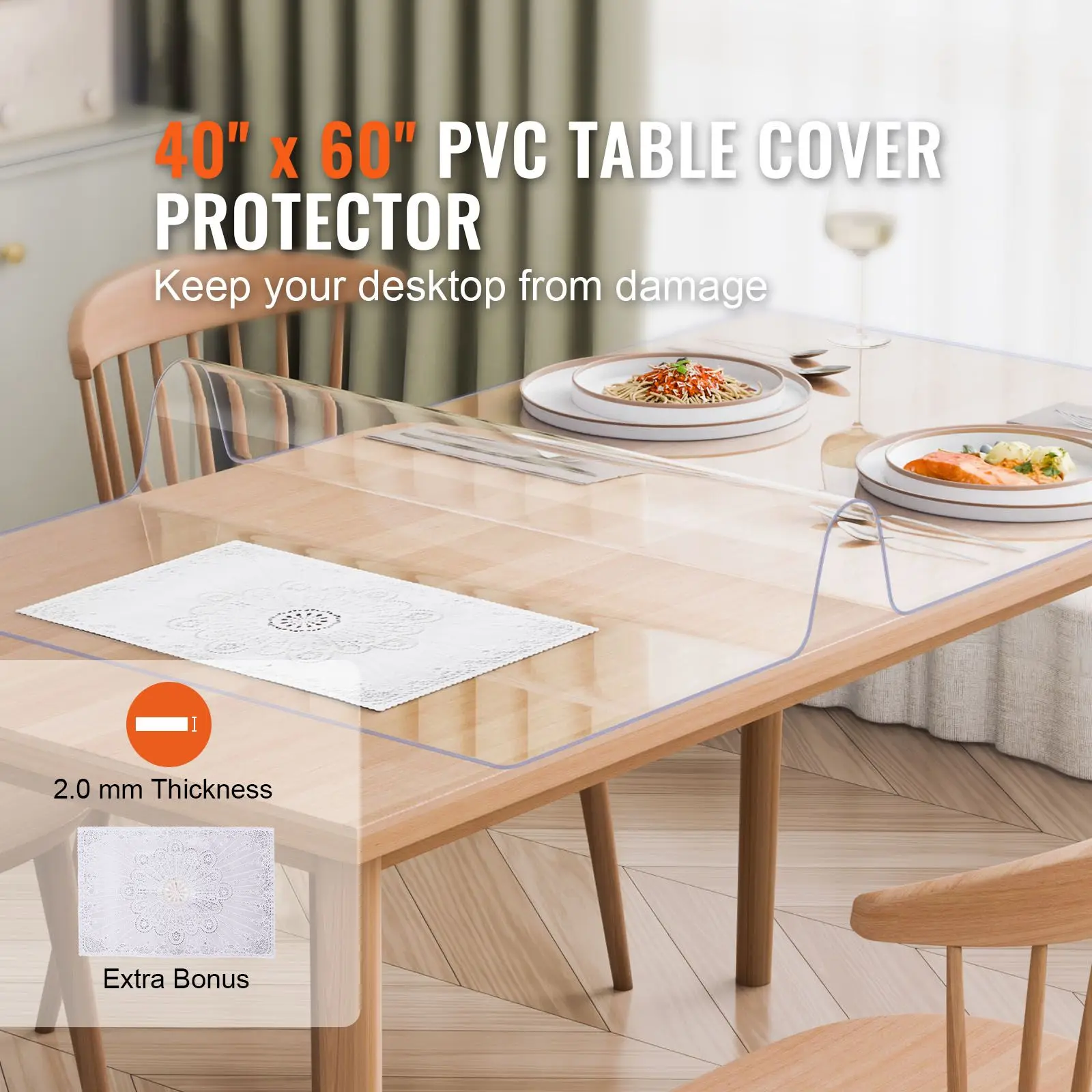 Plastic Table Cover, 40 X 60 Inch 2.0 Mm Thick Clear Table Protector, Rectangle PVC Desk Mat, Waterproof & Easy Cleaning Desk
