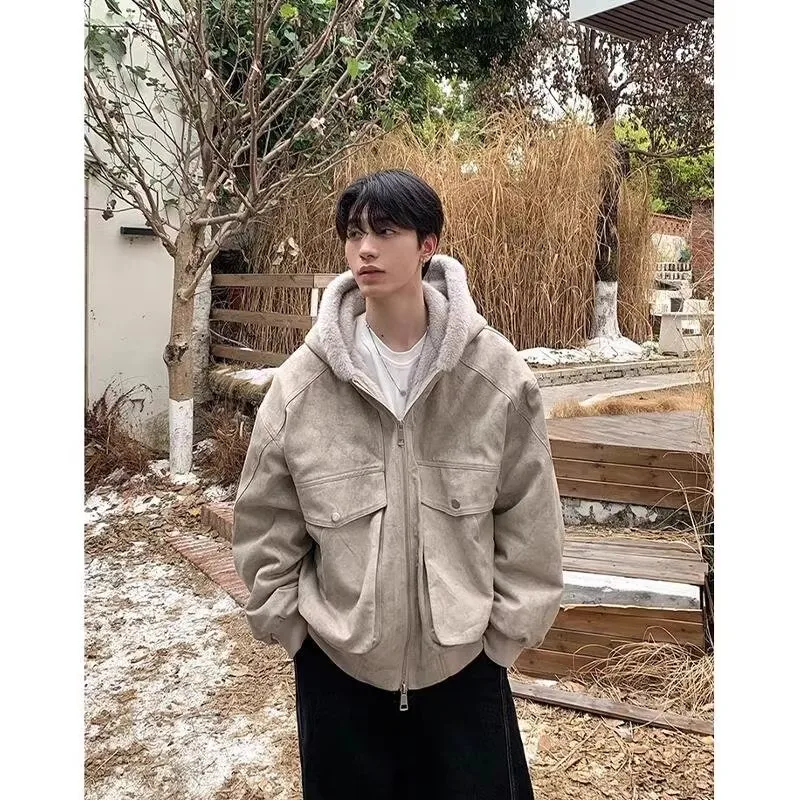 American Winter New Fashion Men Solid Color Simple Basic Casual Trendy Daily Hooded Parkas Male 2026 Top Clothes Coats Jackets
