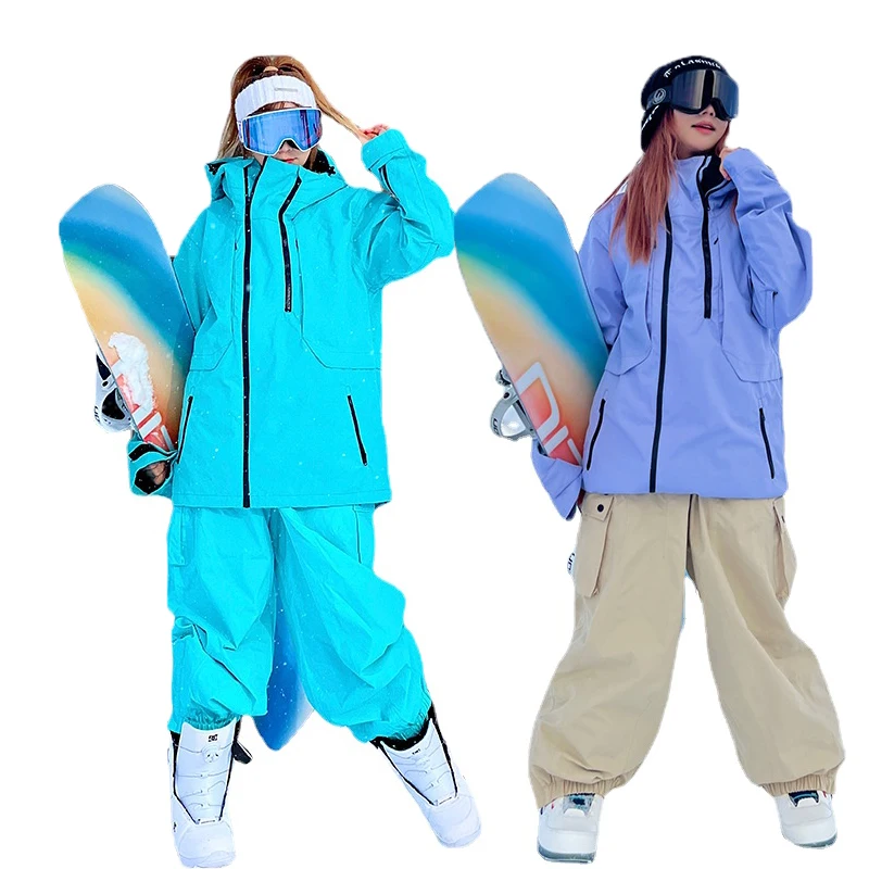 2023 Ski Suit Woman Man Snowboarding Set Jacket+Baggy Pant 2 Pieces Snowsuit Waterproof Windproof Outdoor Sports Looose Fitting