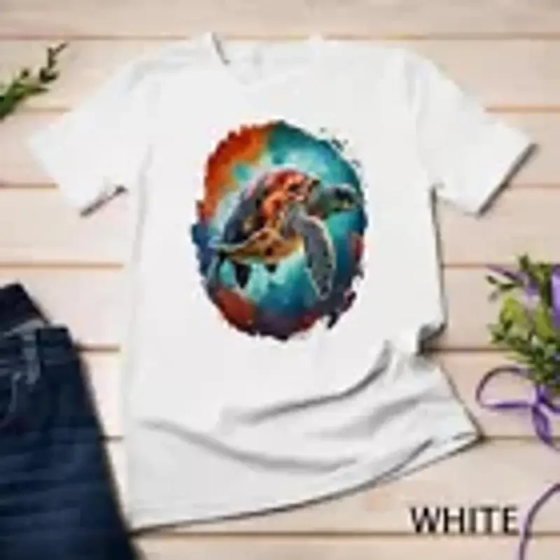Swimming Sea Turtle Art Shell Graphic T Shirt Unisex T shirt