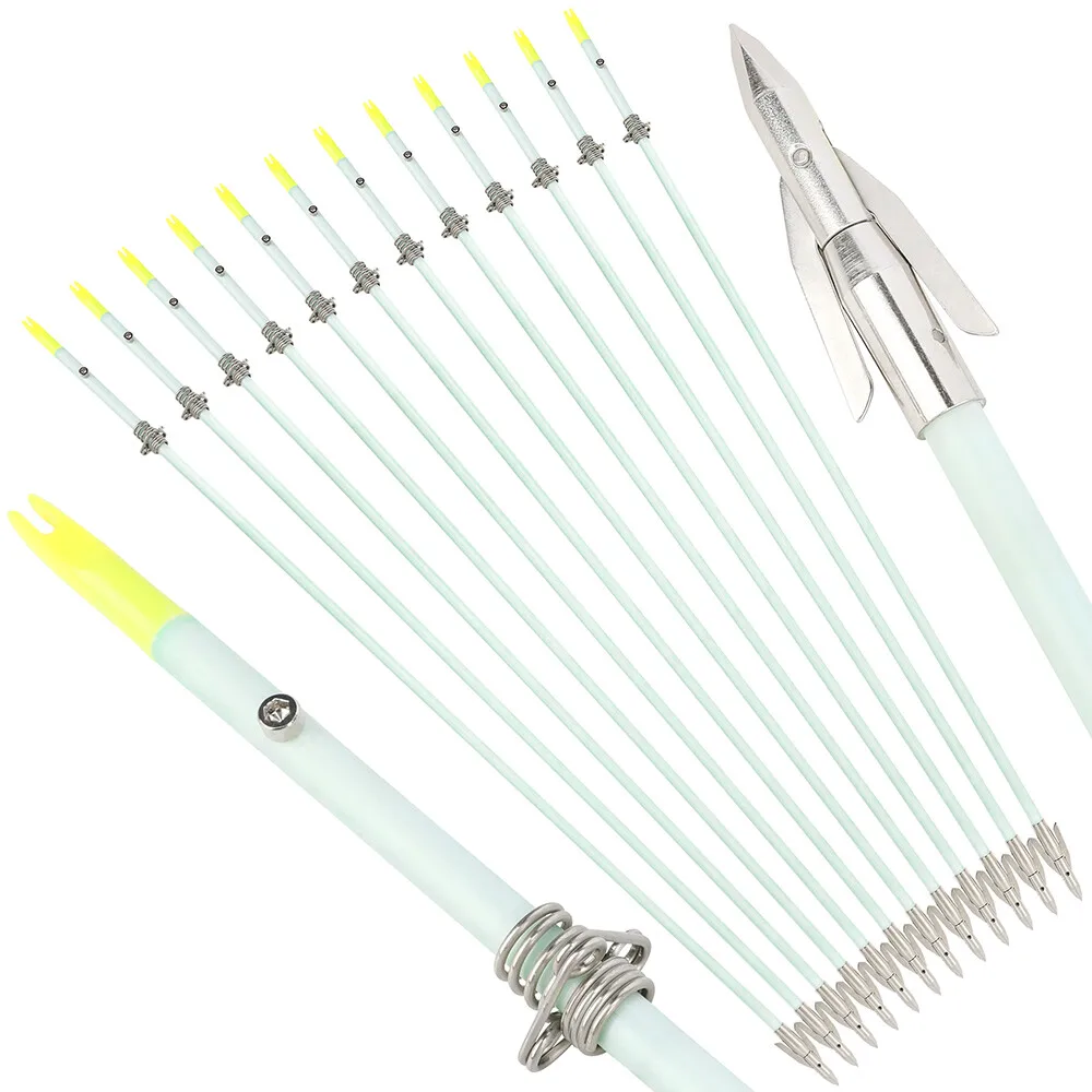 Archery Shooting Bowfishing Arrows 3pcs OD8mm Solid Fiberglass Shaft Carbon Steel Arrowhead With Practical Metal Fishing Slider Accessory view 2
