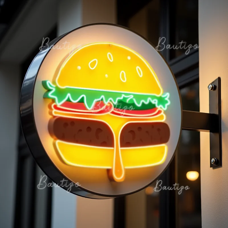 Custom Hamburg Acrylic LED Light Box for Business Waterproof Double Sided Outdoor Storefront Signage Wall Mounted