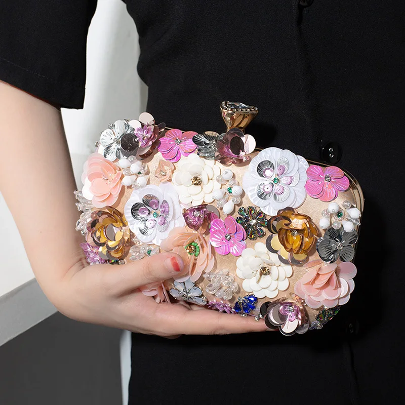 

Модные женские сумки с цветочной вышивкой и бриллиантами, маленький клатч, роскошные женские сумки, вечерние сумки, Новое поступление, кошелек на плечо с цепочкой