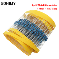 100pcs 1/4W Metal film resistor 1R ~ 22M 1R 100R 220R 330R 1K 1.5K 2.2K 3.3K 4.7K 10K 22K 47K 100K 220k 330 1K5 2K2 3K3 4K7 ohm
