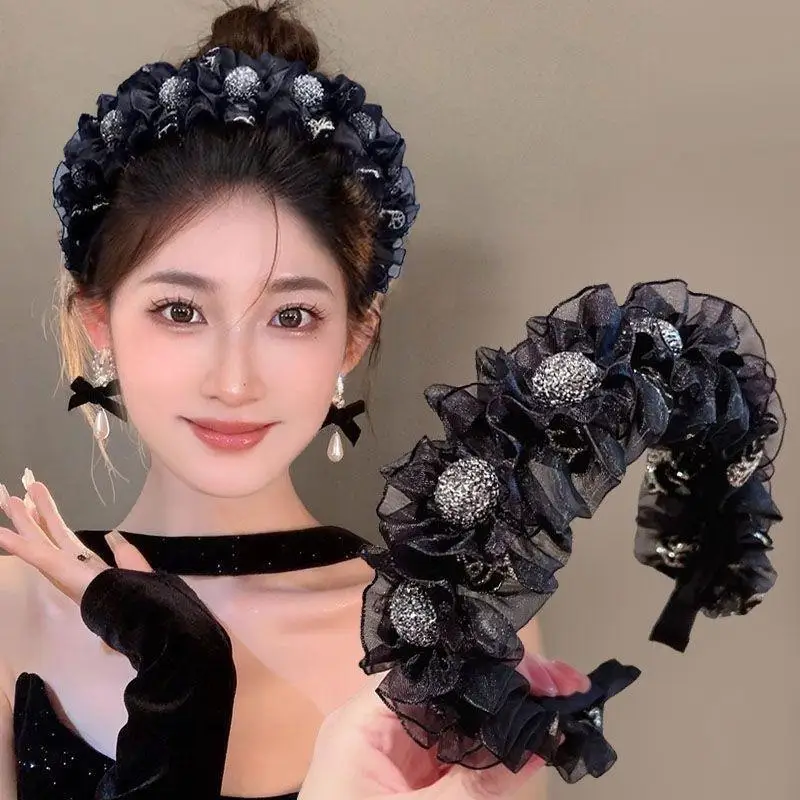Korea Strass-Haarreif mit Schleife, temperamentvoll, süß, breitkrempiges Stirnband, modisch, vielseitig, Haar-Accessoires für Mädchen, Geschenk【AliS8】 – Detail 2