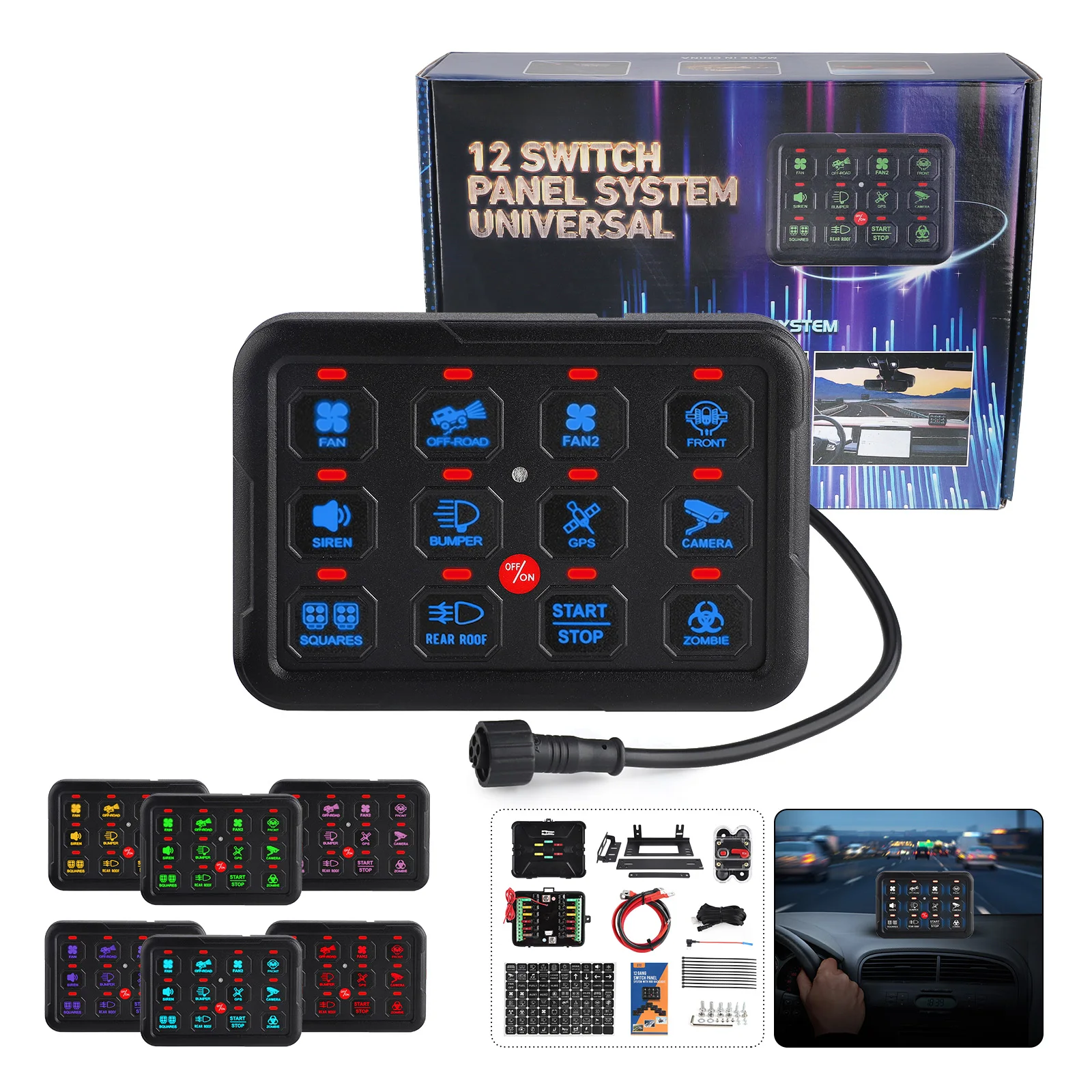 8/12 Gang LED 12V Switch Panel  600-1200W  On-Off boat Control Relays System Slim Touch Control Panel for Boat Jeep UTV Caravan