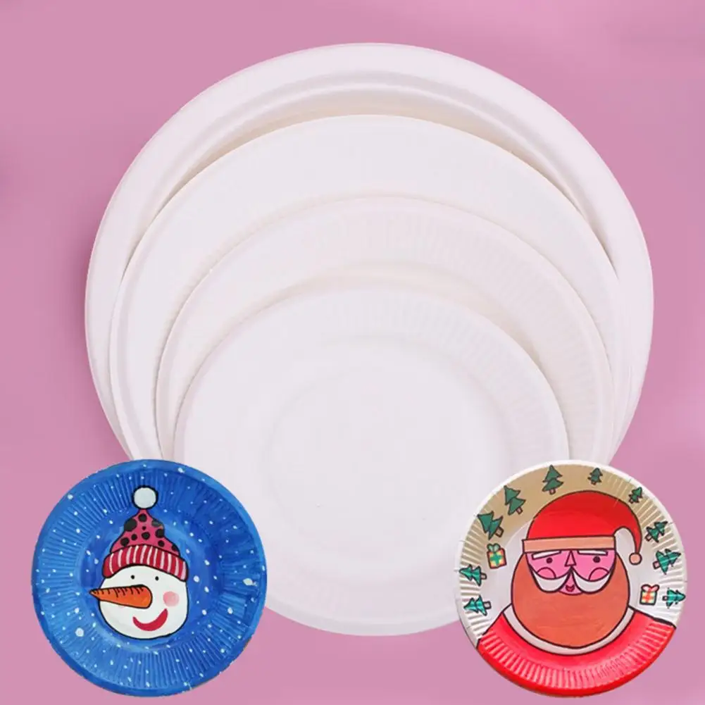 10Pcs Painting Plate Uncolored Paintable White 6/7/8/9 Inches Disposable DIY Drawing Paper Plate School Supplies