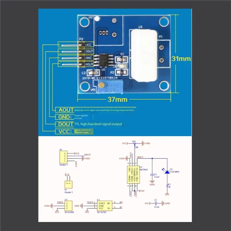 CJSD-WCS1800 Hall-Stromsensormodul 35 A Überstromschutz Stromdetektor Schutzmodul