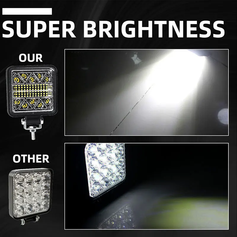 1/2pcs 102W Car Work Light 12V 24V Square Round LED Light Bar For Jeep Truck Boat Tractor ATV Offroad 6000K White Super Bright