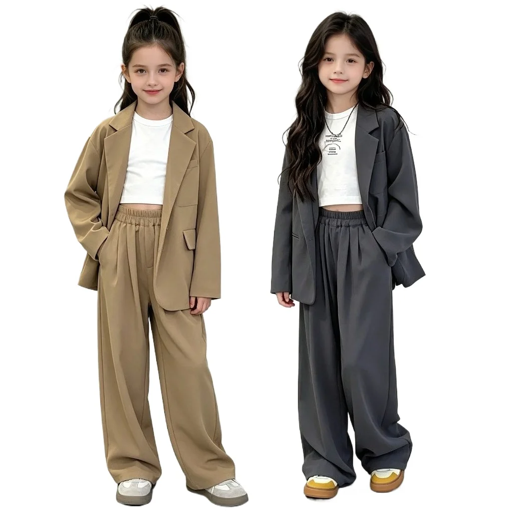 

Girls Blazer Set Spring Autumn Fashion Loose Fit Jacket Trousers 2-Piece Kids Casual Outfit Trendy School Children Clothes Suit