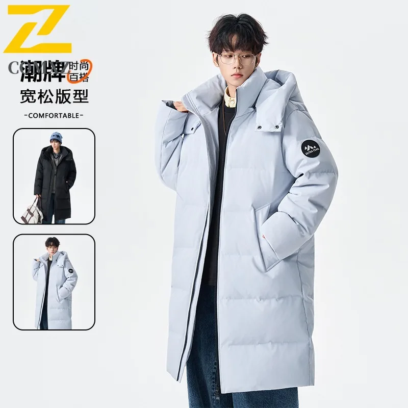 

COMXZ 2025 New Winter Men's Down Jacket Long High-end Fashion 90% Duck Down Warm Parka Brand Solid Color Ski Hooded Puffer Coats