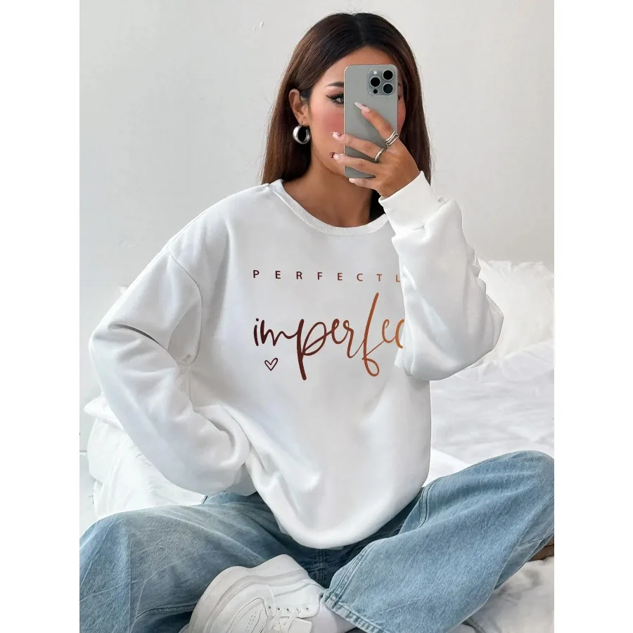 

Women Basic Casual Pullover Long Sleeve Gradient Letter Print Round Neck Spring Autumn
