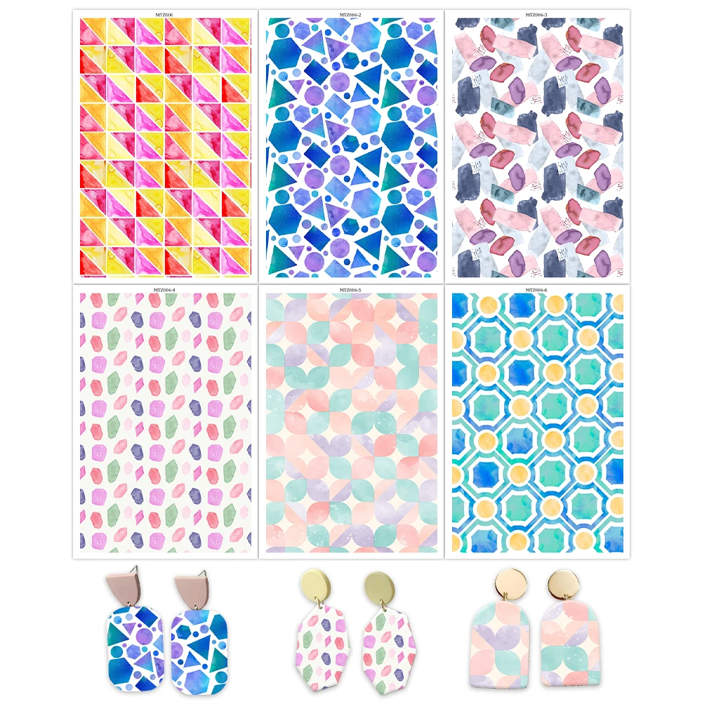 

Geometric Figure Circle Square Grid Pebble Soft Ceramic Earrings Water Soluble Disposable Sticker for Diy Jewelry Making Decal