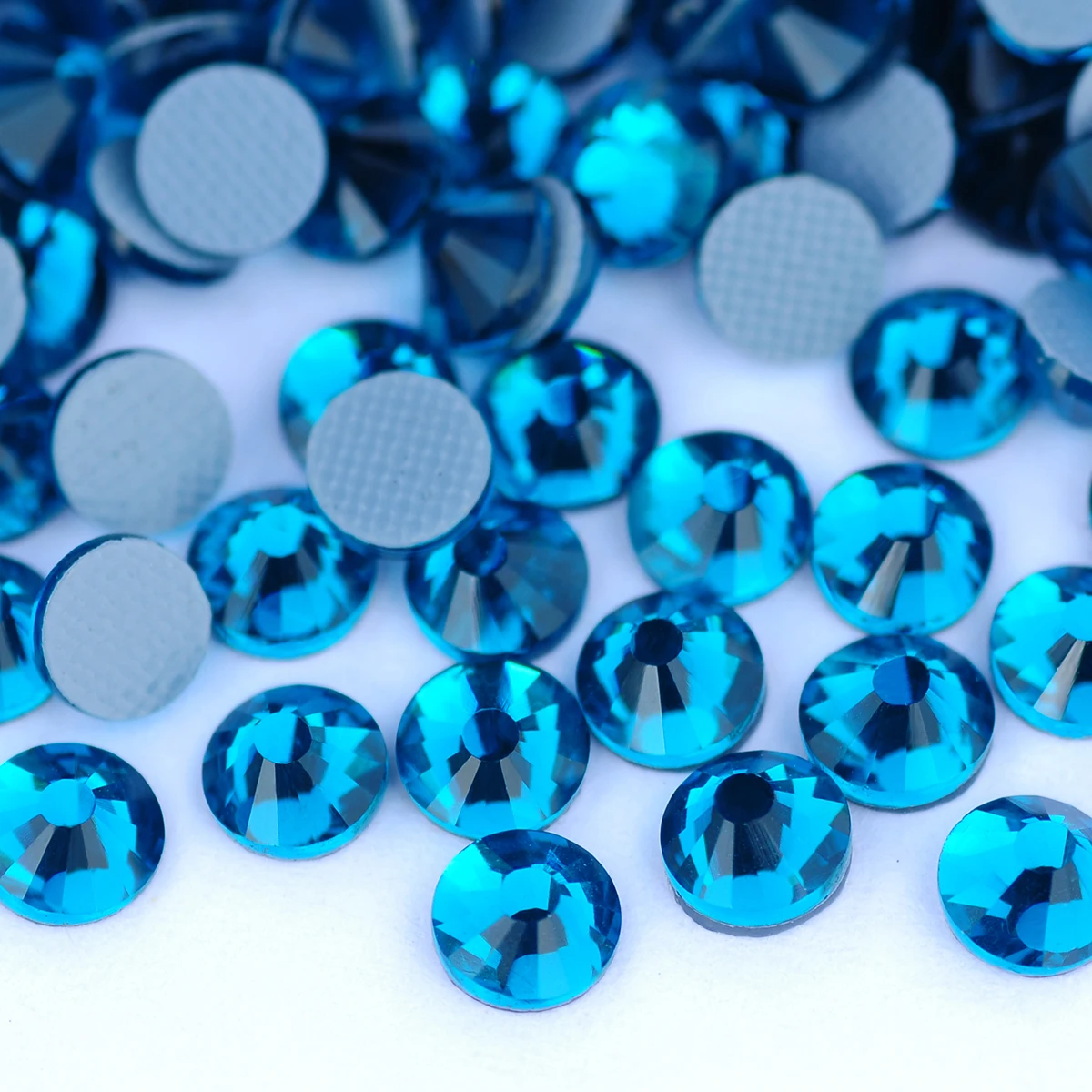 Blue Zircon Hotfix Rhinestones Crystal Glass Diamonds Flatback round Strass for Clothing Fabric Shirt Garment Decoration