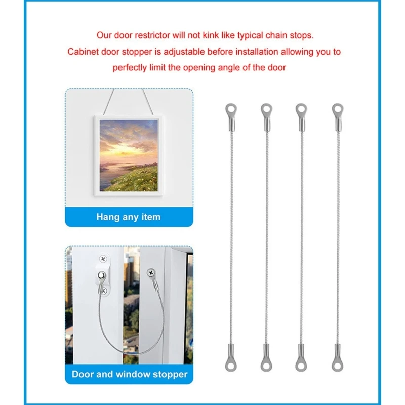  4Pcs Flexible Nylon Coated Door Restraint Cable Door Window Stopper Wire Rope