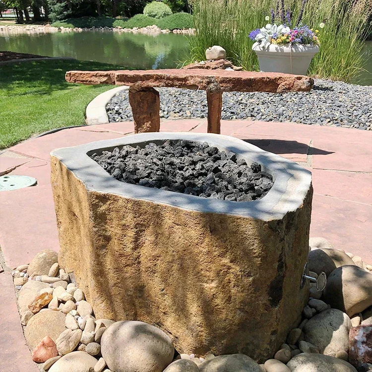 

Outdoor Tabletop Fire Pit Smokeless Propane Fireplace with River Stone Rock Fire Table for Patio Garden