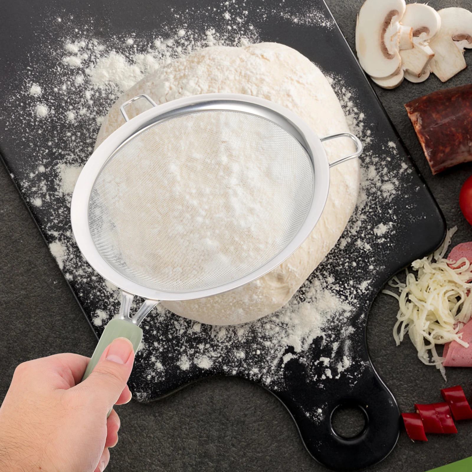 

Flour Sieve Strainer Basket Mesh Kitchen Stainless Steel Reusable Colander Spoon Small Non Slip Handles Insulated Cooking Tool