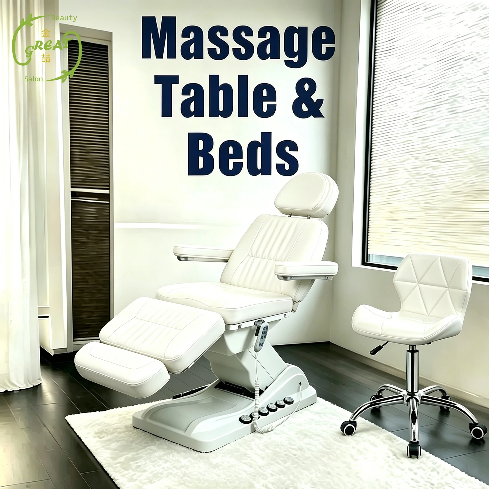 Luxury LED Light Base With Foot Control White 3 Motors High Load-bearing Beauty Massage Bed Beauty Salon Facial Bed