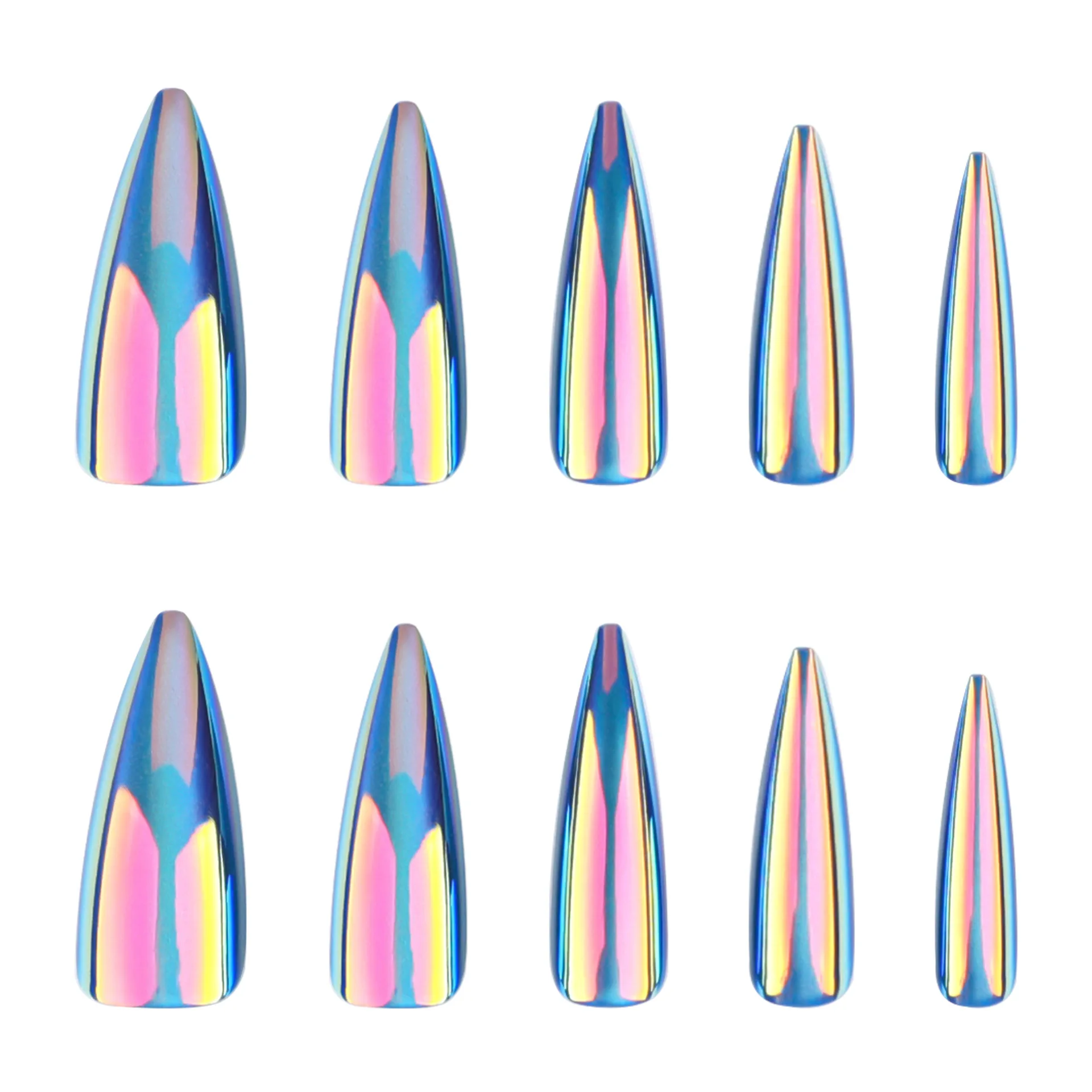 24 pçs aurora azul olho de gato imprensa em unhas cor clara longo stiletto unhas falsas para mulheres meninas diy legal stick-on prego wearable