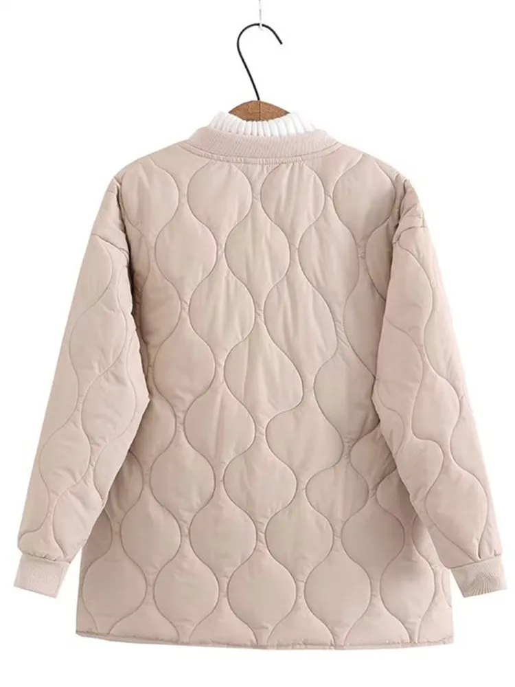 Plus Size Women's Clothing Winter Collarless Thick Coat Solid Color Long-Sleeved Jacket With Wavy Quilted Lines Large Size Coat