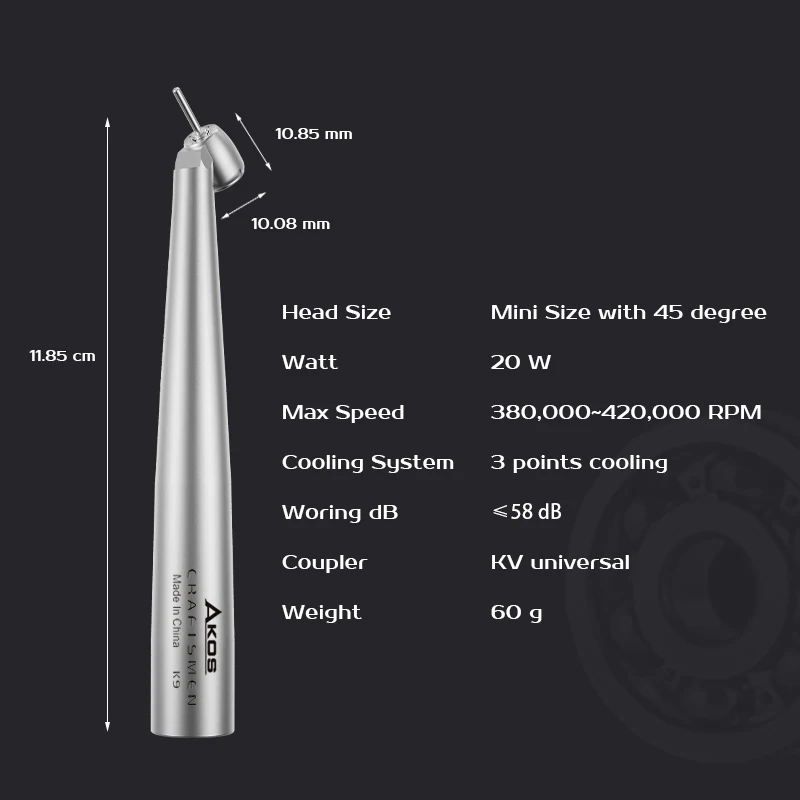 Dental LED Air Turbine Optical High Speed Handpiece Ceramic Bearing KV Coupler Quattro Mini Head with 45 degree Push Button Tool