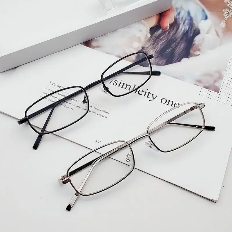 Harajuku Y2K Vintage Small Square Frame Glasses for Women Men Metal Eyeglasses Clear Reading Glasses Blue Light Blocking Eyewear