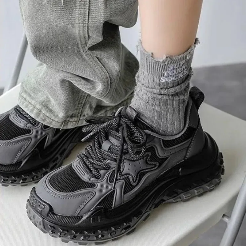 Black Gray Chunky Sneakers Women Platform Breathable Vintage Fashion Casual Sports Shoes Luxury Patchwork Ladies Footwear