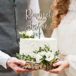 Personalized Couple Names Wedding Cake Topper Engaged Bridal Shower Anniversary Party Custom Wood Or Acrylic Modern Rusitic Cake