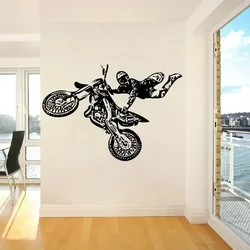 Motorcross Wall Decal Free Style ATV Quad Motor Dirt Bike Window Sticker Boys Bedroom Sport Wall Art Motorcycle Home Decor C355
