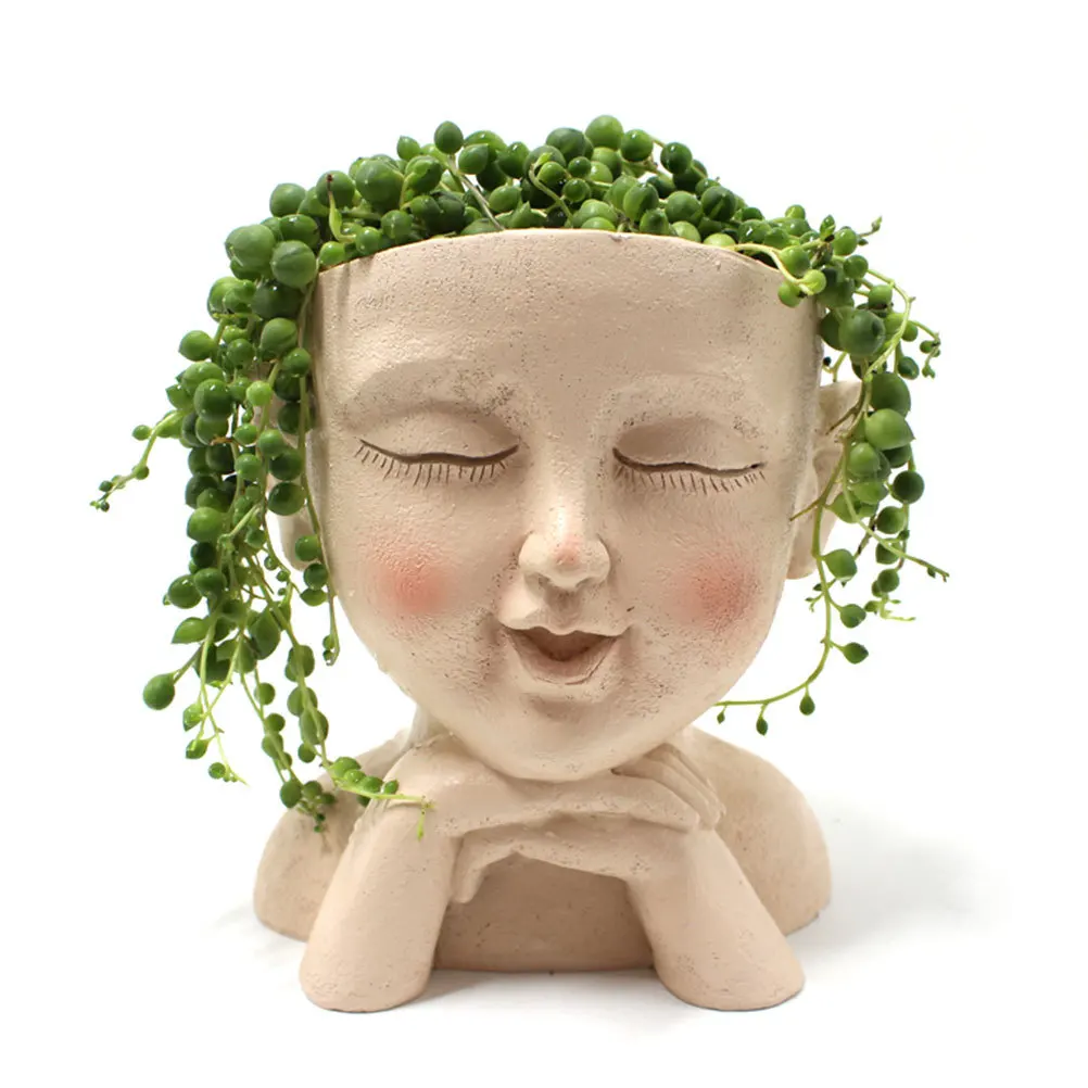 

Creative Resin Plant Pot Face Shape Flowerpot Decorative Resin Craft Planter Pot Stable Garden Indoor Small Plant Container