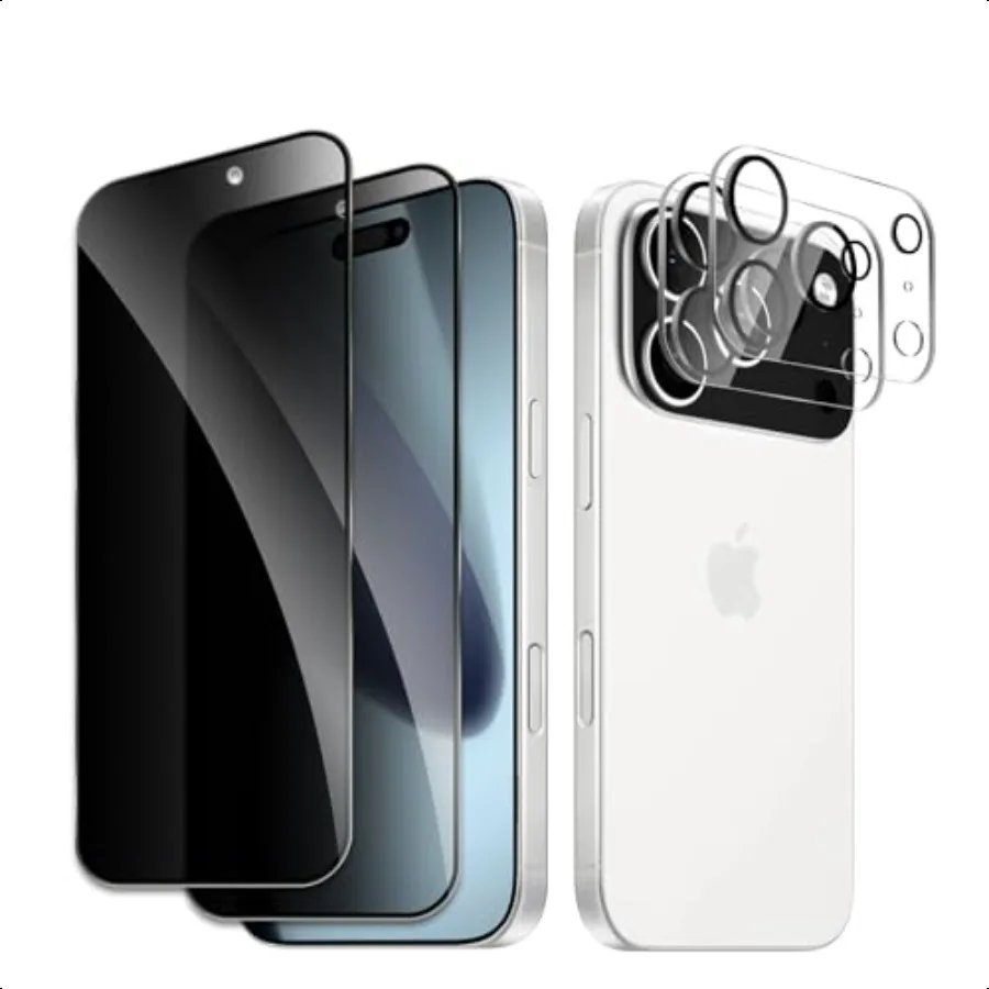 

[2 + 2 упаковки] Защитная пленка для экрана для iPhone 17 Pro Max, противоскользящее небьющееся закаленное стекло с объективом камеры, закаленное стекло 9