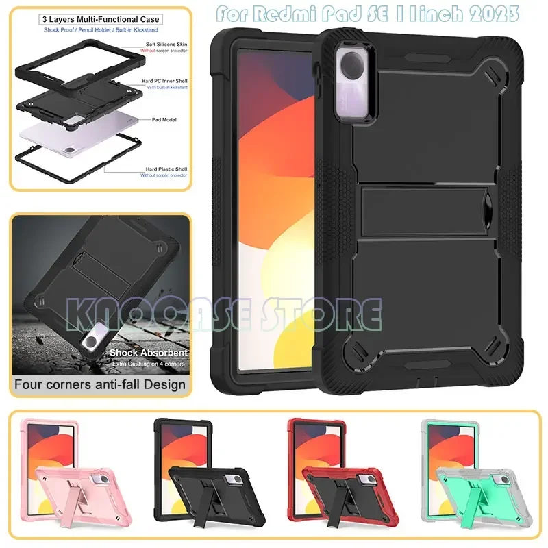 

For Xiaomi Redmi Pad SE 11inch 2023 Redmi Pad 10.61inch Hard PC + Silicone Full Body Protection Heavy Duty Case with Stand