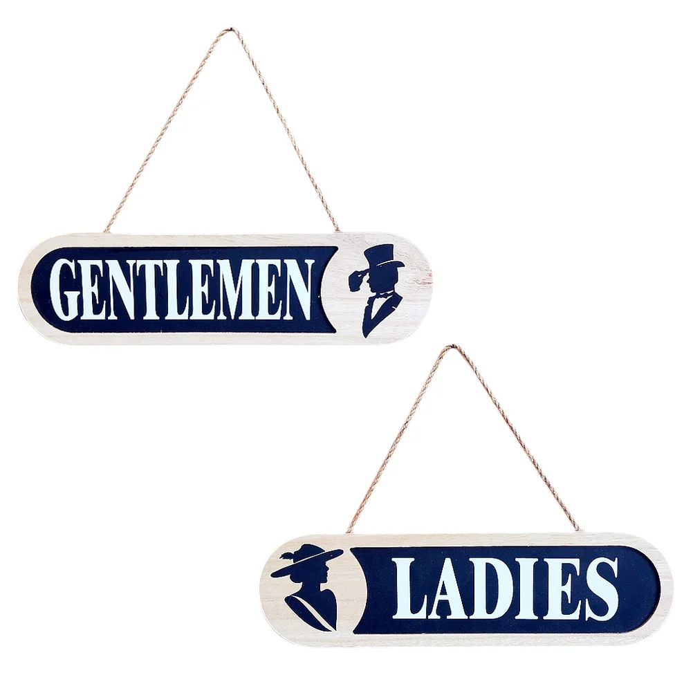 

2Pcs Wood Material Bathroom Sign Adhesive Wall Mounted Non Odor Decorative Restroom Guide for Gentlemen Ladies in Hotel Office