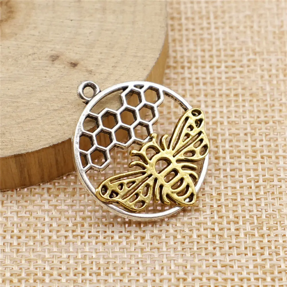 Accessories For Women Bee Honeycomb Charms Jewelry Pendants 25x29mm 10pcs