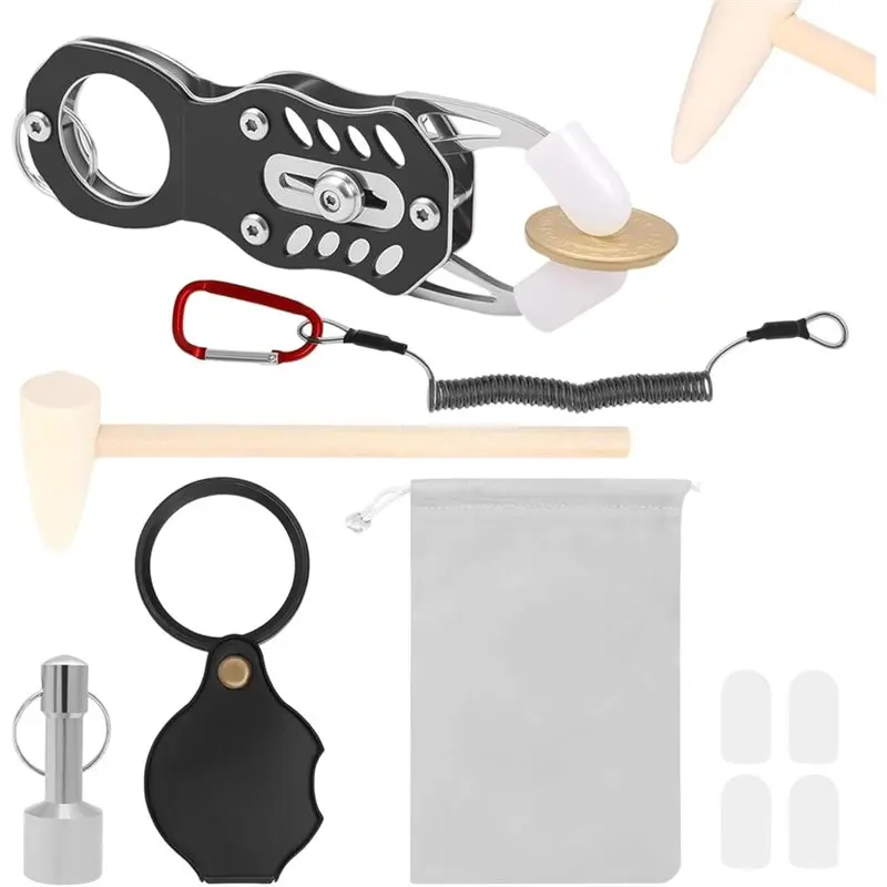 AB34-Gold Silver Coin Tester-Magnet Keychain Hammer Pliers Testing Set - Coin Resonance Testing Tool,For Adults Lovers Family