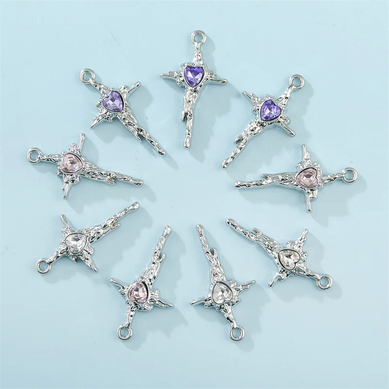 10 unids/pack Punk corazón Cruz encanto cristal colgante Color plata Cruz colgante apto para fabricación de joyería DIY accesorios 27*15mm