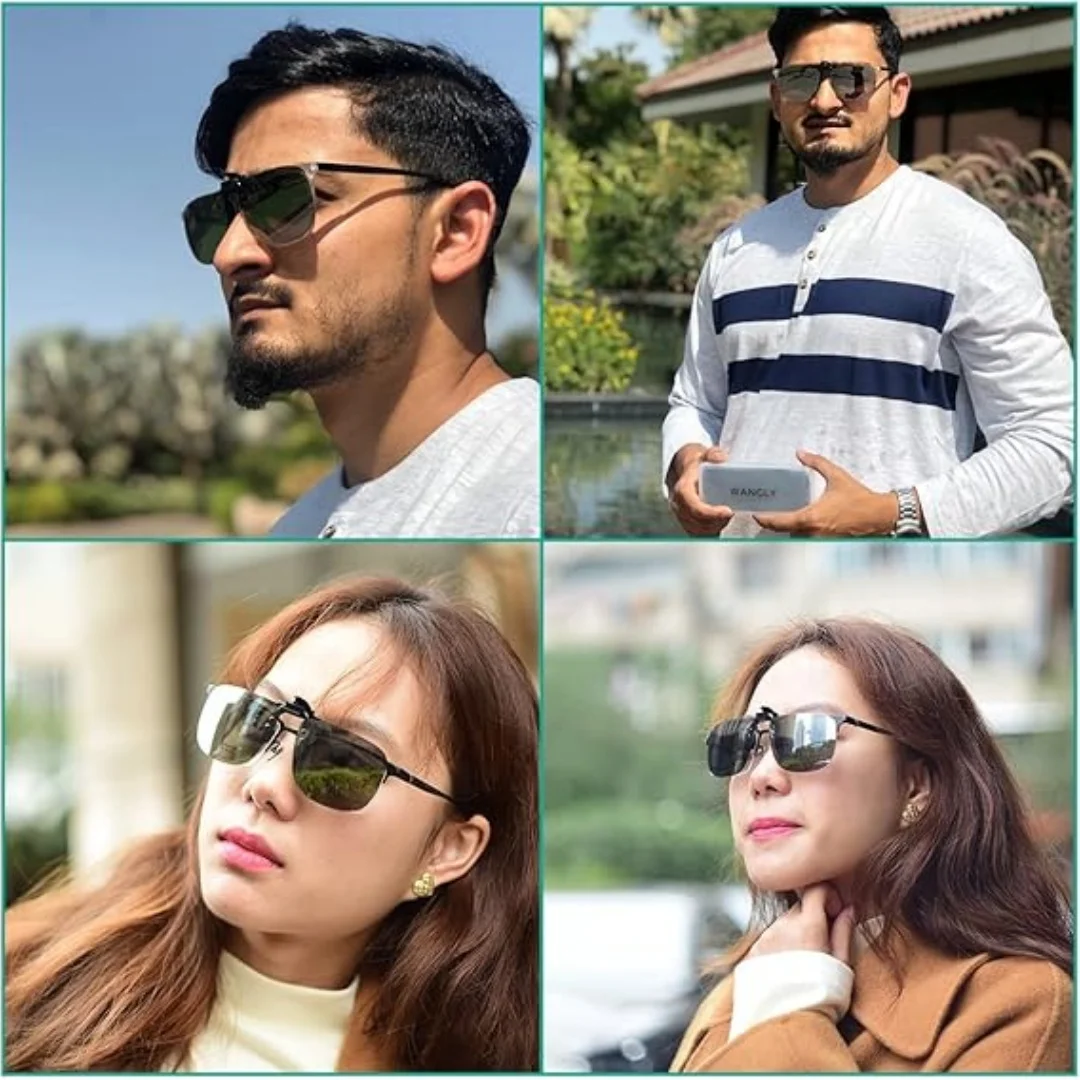KLASSNUM Polarized Clip-On Flip Up Rimless Sunglasses For Prescription Glasses Anti-Ultraviolet Sunglasses Clip