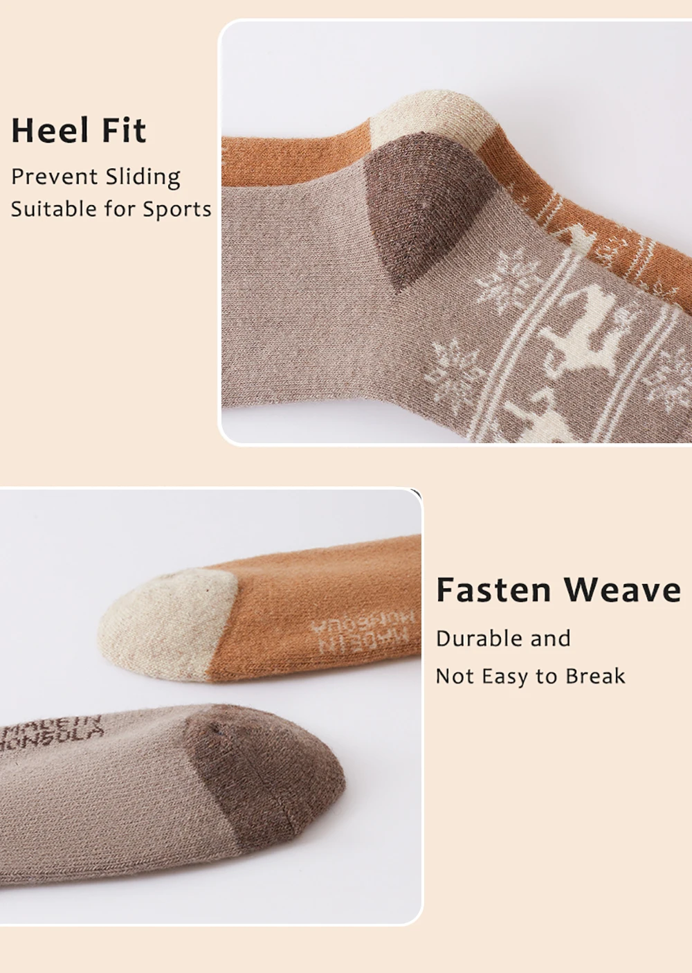 5Pairs Winter Verdicken Wolle Socken Warme Schnee Frauen Socken Gegen Kalte Mittelrohr Outdoor Sport Socken Weihnachten Elch Socken geschenk – Detail 9