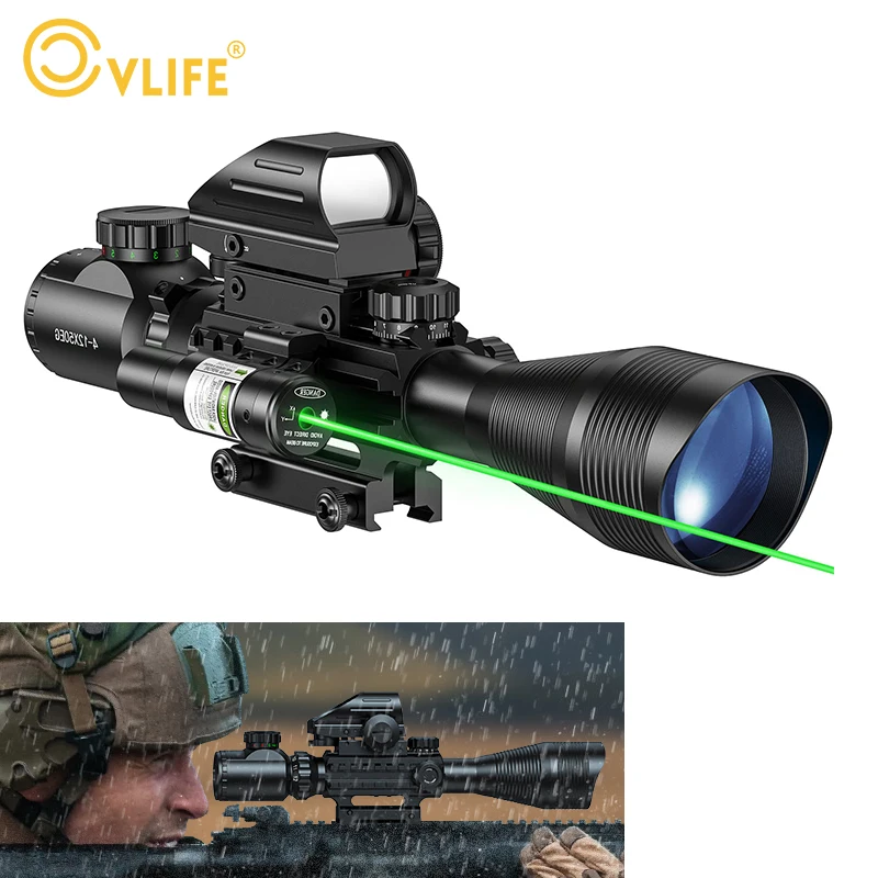 

CVLIFE Riflescope Rifle Green Dot Laser Sight Combo 4-12x50EG Dual Illuminated Reflex Optics IIIA 2MW With 20mm Mount Hunting